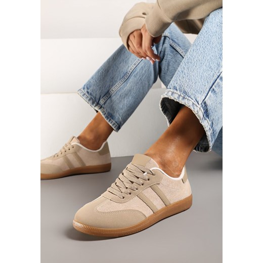 Ciemnobeżowe Casualowe Sneakersy z Ekozamszu na Płaskiej Podeszwie Pemeriana ze sklepu renee.pl w kategorii Buty sportowe damskie - zdjęcie 176264709