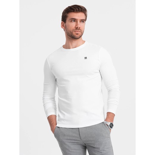 Longsleeve męski z elastanem sygnowany z okrągłym dekoltem - biały V1 OM-LSCL-0102 ze sklepu ombre w kategorii T-shirty męskie - zdjęcie 176265819