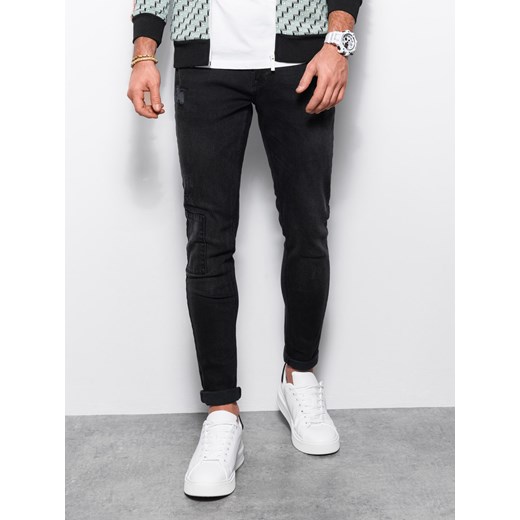 Spodnie męskie jeansowe SKINNY FIT - czarne P1060 ze sklepu ombre w kategorii Jeansy męskie - zdjęcie 176265977