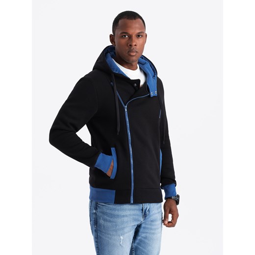 Bluza męska rozpinana z kapturem - czarna B297 ze sklepu ombre w kategorii Bluzy męskie - zdjęcie 176275896