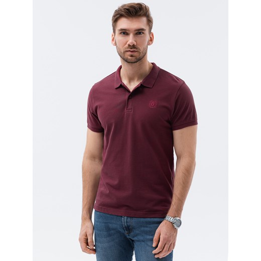 Koszulka męska polo z dzianiny pique - bordowa V10 S1374 ze sklepu ombre w kategorii T-shirty męskie - zdjęcie 176276057