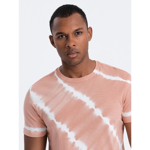 T-shirt męski bawełniany TIE DYE - różowy V2 S1622 M okazja ombre