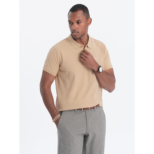 Koszulka męska polo klasyczna bawełniana - beżowa V24 S1374 XXL wyprzedaż ombre
