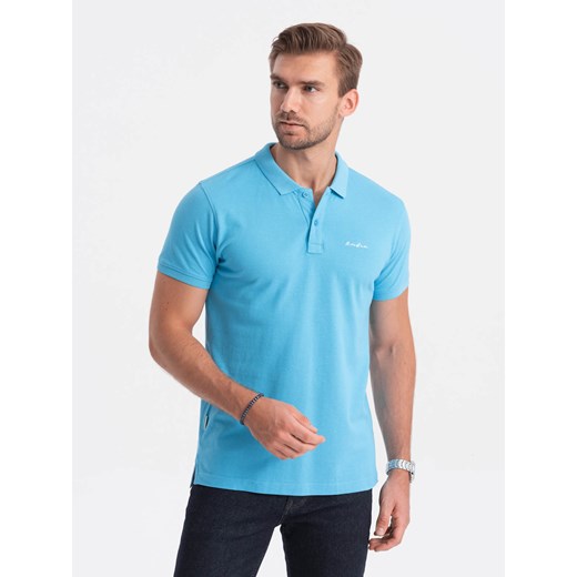 Koszulka polo z dzianiny pique - niebieska V3 S1746 ze sklepu ombre w kategorii T-shirty męskie - zdjęcie 176276657