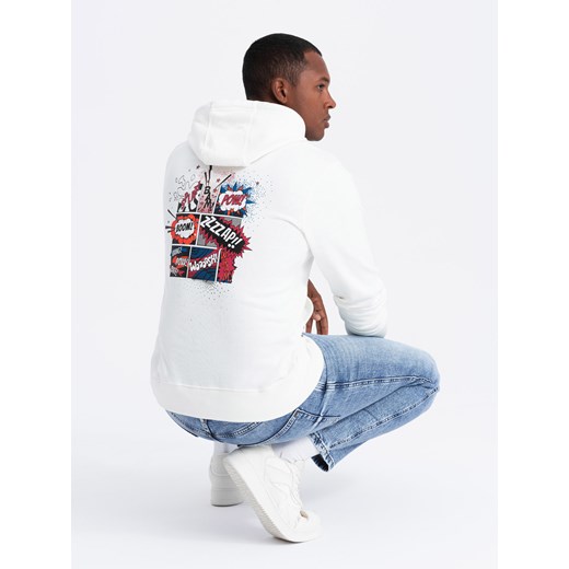 Bluza męska hoodie z nadrukiem na plecach - ecru V3 B1357 ze sklepu ombre w kategorii Bluzy męskie - zdjęcie 176277566