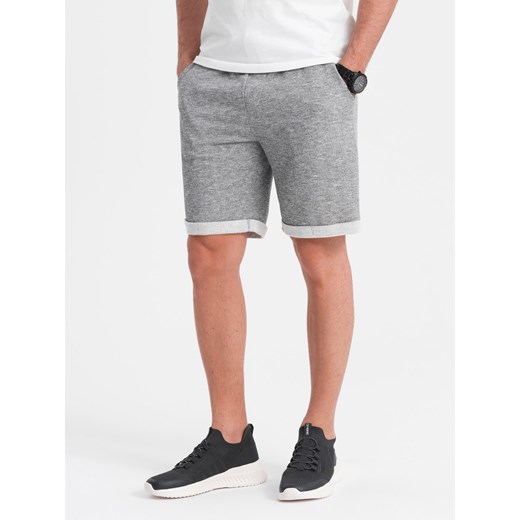 Spodenki męskie z tkaniny melanżowej LOOSE FIT - szare V6 OM-SRSK-0116 ze sklepu ombre w kategorii Spodenki męskie - zdjęcie 176277685