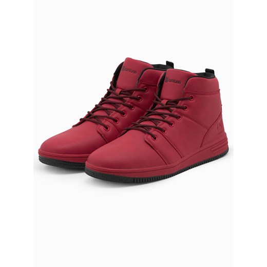 Buty męskie ocieplane sneakersy za kostkę - czerwone V1 OM-FOSH-0123 ze sklepu ombre w kategorii Buty sportowe męskie - zdjęcie 176277769