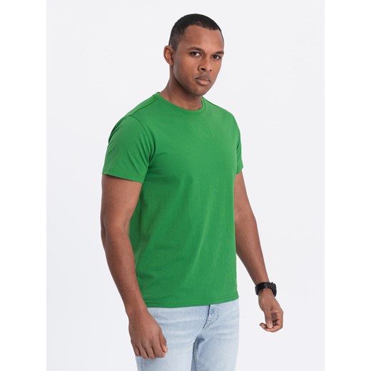 T-shirt męski klasyczny bawełniany BASIC - zielony V20 OM-TSBS-0146 ze sklepu ombre w kategorii T-shirty męskie - zdjęcie 176277785
