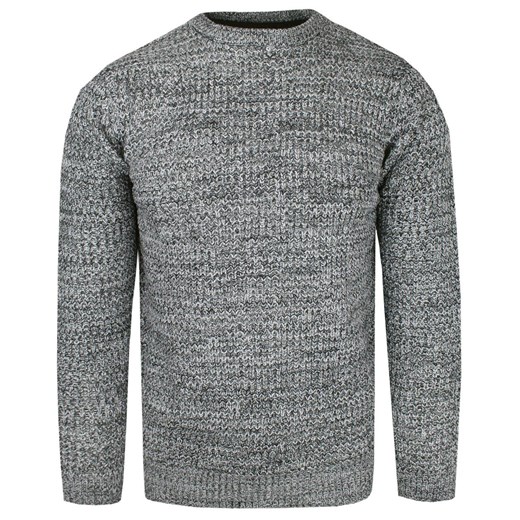 Męski Sweter Dziergany (Knit) - Brave Soul - Popielaty Melanż SWBRSAW24NEUTRONblacksilver ze sklepu JegoSzafa.pl w kategorii Swetry męskie - zdjęcie 176280105