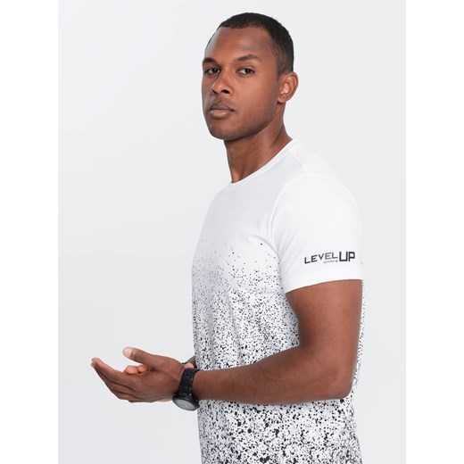 T-shirt męski bawełniany z gradientowym nadrukiem - biały V1 OM-TSPT-22SS-001 XL ombre