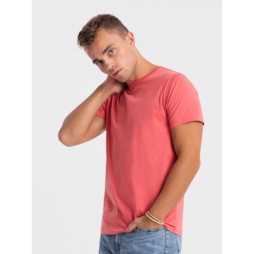 T-shirt męski klasyczny bawełniany BASIC - różowy V11 OM-TSBS-0146 XL ombre
