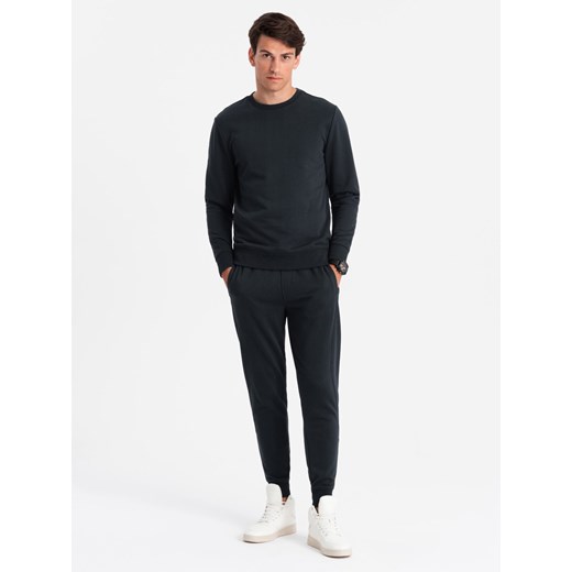 Bawełniany męski dresowy komplet BASIC bluza nierozpinana + joggery – czarny V9 Z84 ze sklepu ombre w kategorii Spodnie męskie - zdjęcie 176281848