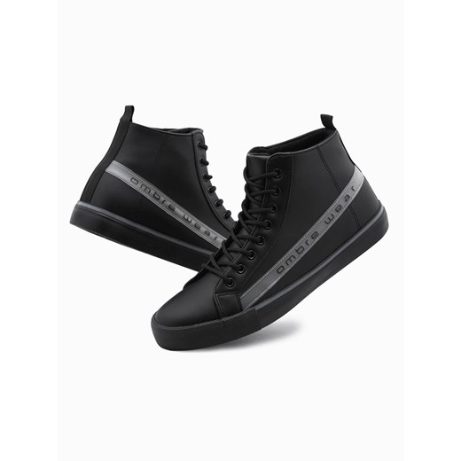 Buty męskie trampki z ozdobnym logowaniem - czarne OM-FOTH-22FW-004 ze sklepu ombre w kategorii Trampki męskie - zdjęcie 176281939