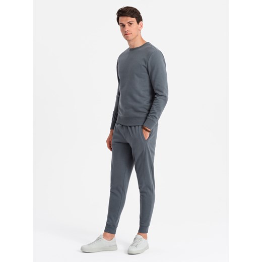 Dresowy męski bawełniany komplet BASIC bluza nierozpinana + joggery – grafitowy V11 Z84 ze sklepu ombre w kategorii Bluzy męskie - zdjęcie 176282215