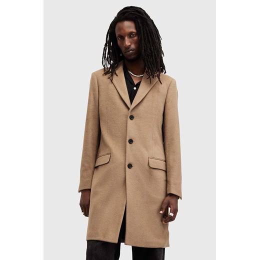 AllSaints płaszcz z domieszką wełny HAL COAT kolor beżowy przejściowy M005OZ ze sklepu ANSWEAR.com w kategorii Płaszcze damskie - zdjęcie 176283115