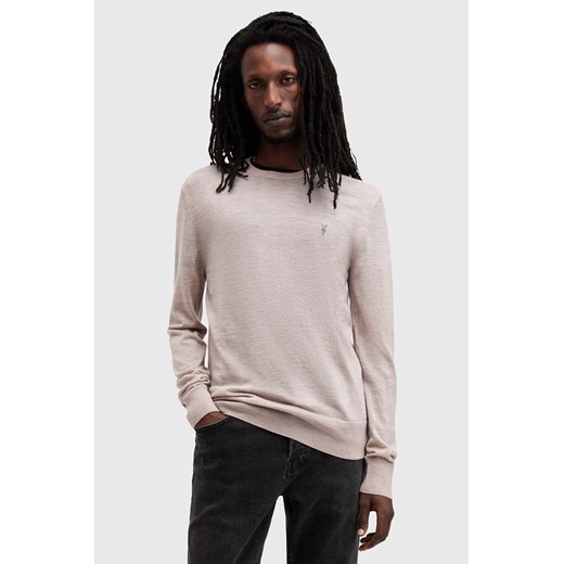 AllSaints sweter wełniany MODE męski kolor beżowy  M002KZ ze sklepu ANSWEAR.com w kategorii Swetry męskie - zdjęcie 176283288