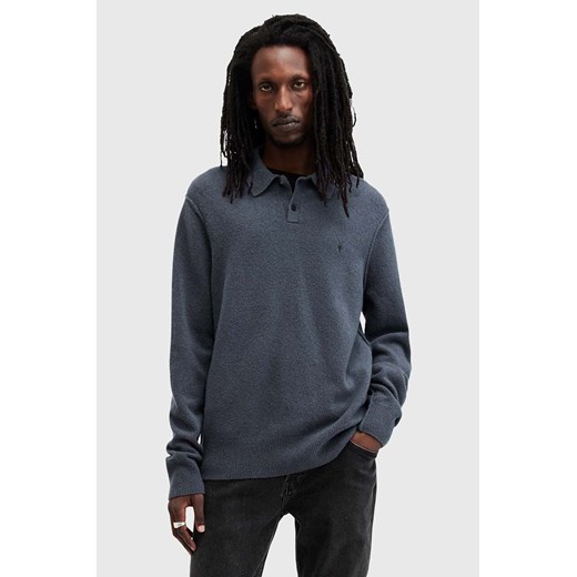 AllSaints sweter z domieszką wełny STATTEN męski kolor niebieski  M038KA ze sklepu ANSWEAR.com w kategorii Swetry męskie - zdjęcie 176283525