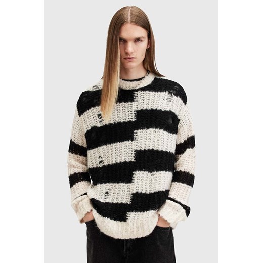 AllSaints sweter wełniany PIP męski kolor biały ciepły M025KB ze sklepu ANSWEAR.com w kategorii Swetry męskie - zdjęcie 176283608