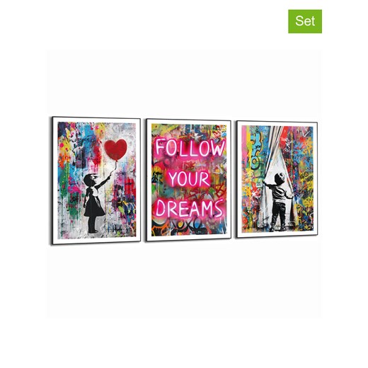 Orangewallz Druki artystyczne (3 szt.) &quot;Streetart Compilation&quot; w ramce - 40 x 50 cm ze sklepu Limango Polska w kategorii Obrazy - zdjęcie 176285138