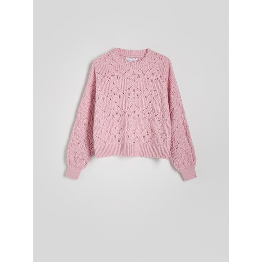 Reserved - Sweter w ażurowy wzór - różowy Reserved M Reserved