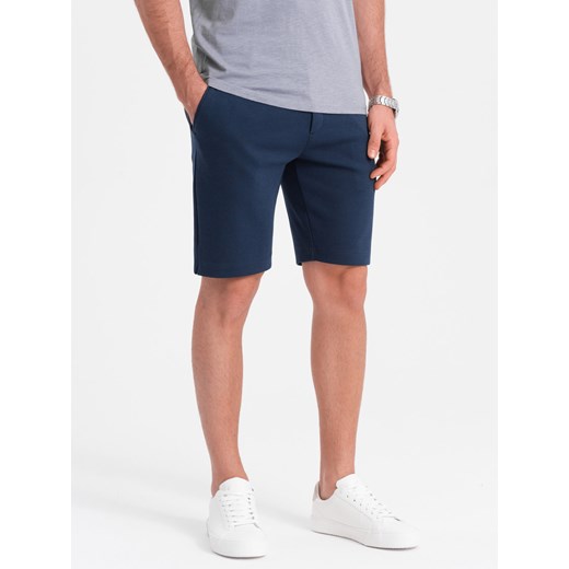 Szorty męskie SLIM FIT ze strukturalnej dzianiny - granatowy melanż V1 XXL wyprzedaż ombre