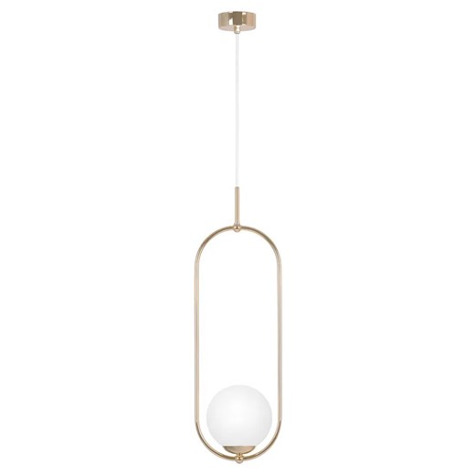 Lampa wisząca glamour na złotej obręczy z białym kloszem - A668 R3-N86 ze sklepu Edinos.pl w kategorii Lampy wiszące - zdjęcie 176289796
