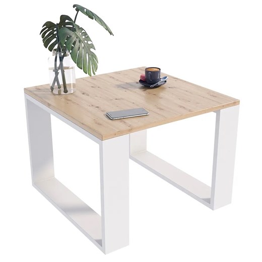 Kwadratowy stolik kawowy do salonu dąb artisan + biały - Juna 5X Elior One Size Edinos.pl