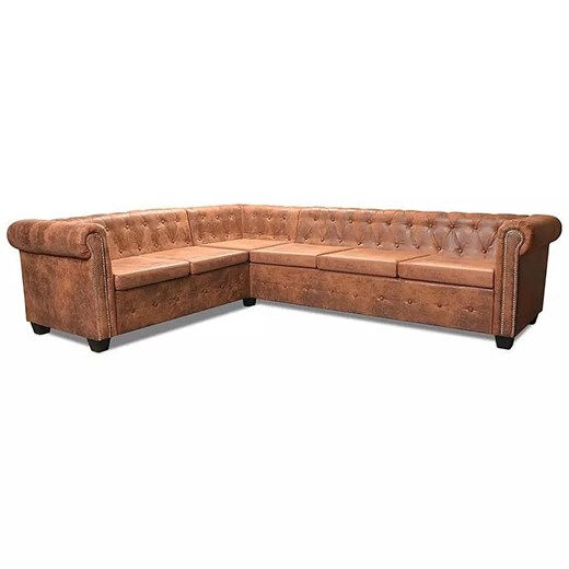 6-osobowy brązowy narożnik w stylu Chesterfield - Xavier 6Q ze sklepu Edinos.pl w kategorii Narożniki - zdjęcie 176290167