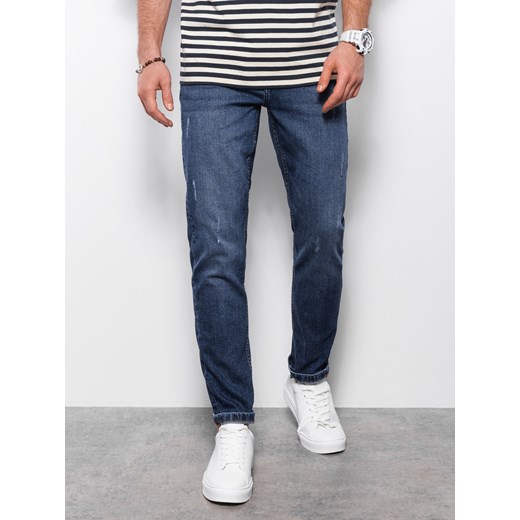 Spodnie męskie jeansowe z przetarciami REGULAR FIT - ciemnoniebieskie V4 L ombre
