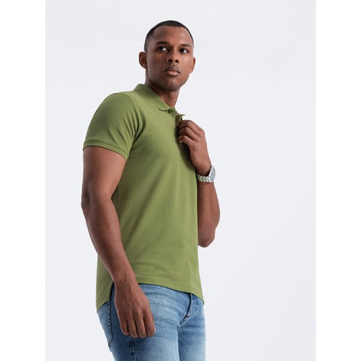 Męska koszulka polo jednokolorowa BASIC z dzianiny pique - oliwkowa V21 XXL ombre
