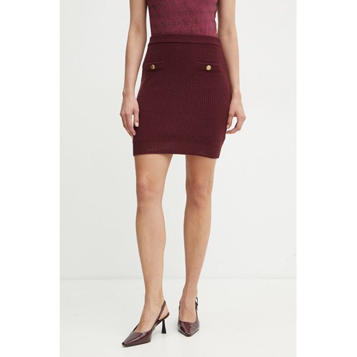 Guess spódnica z domieszką wełny ZYLEE kolor bordowy mini prosta W4BD64 Z2WX0 ze sklepu ANSWEAR.com w kategorii Spódnice - zdjęcie 176293265