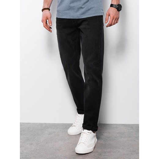 Spodnie męskie jeansowe z przetarciami REGULAR FIT - czarne V2 OM-PADP-0102 M ombre