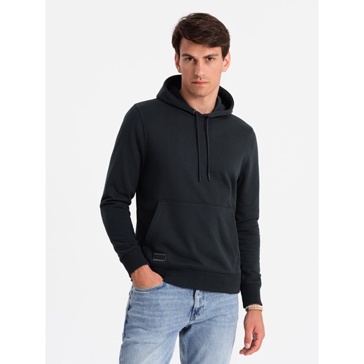 Męska dresowa bluza kangurka z kapturem BASIC – czarna V9 OM-SSBN-0161 ze sklepu ombre w kategorii Bluzy męskie - zdjęcie 176297776