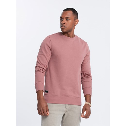Męska nierozpinana dresowa bluza BASIC – ciemnoróżowa V4 OM-SSBN-0159 ze sklepu ombre w kategorii Bluzy męskie - zdjęcie 176297919