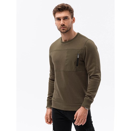 Bluza męska bez kaptura z kieszonką - ciemnooliwkowa V1 B1355 ze sklepu ombre w kategorii Bluzy męskie - zdjęcie 176298047
