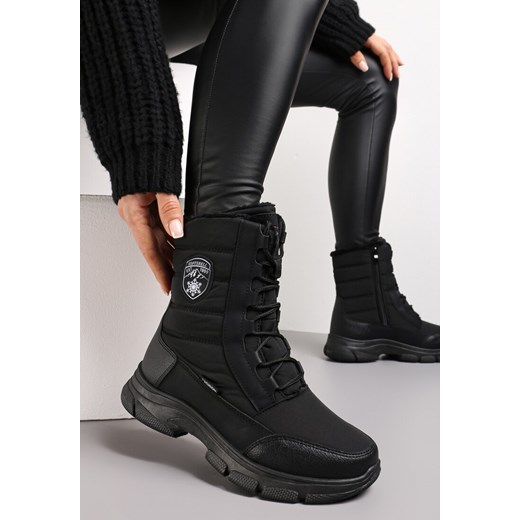 Czarne Śniegowce na Grubej Podeszwie z Ozdobnym Sznurowaniem Scorpias Renee 41 renee.pl