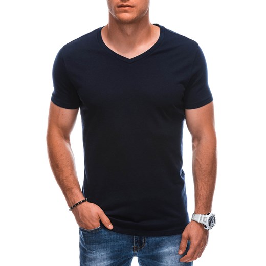 T-shirt męski basic V-neck EM-TSBS-0101 - granatowy V3 ze sklepu Edoti w kategorii T-shirty męskie - zdjęcie 176299375