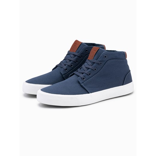 Męskie wysokie buty trampki z bawełnianego płótna – ciemnoniebieskie V1 OM-FOTH-0156 ze sklepu ombre w kategorii Trampki męskie - zdjęcie 176299509