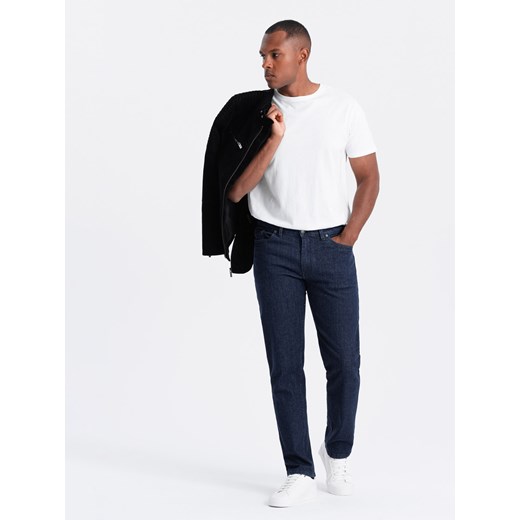 Klasyczne męskie jeansowe spodnie REGULAR FIT – indygo V1 OM-PADP-0152 ze sklepu ombre w kategorii Jeansy męskie - zdjęcie 176299636