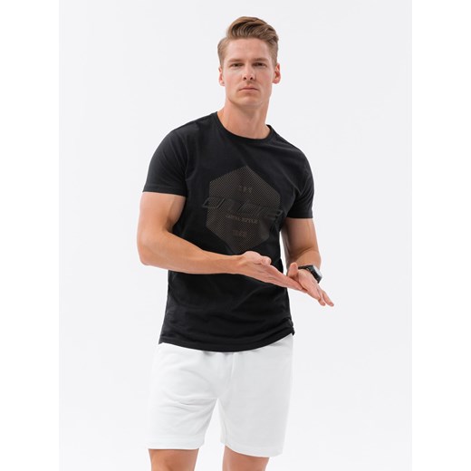 T-shirt męski bawełniany z nadrukiem - czarny V2 S1753 ze sklepu ombre w kategorii T-shirty męskie - zdjęcie 176299748