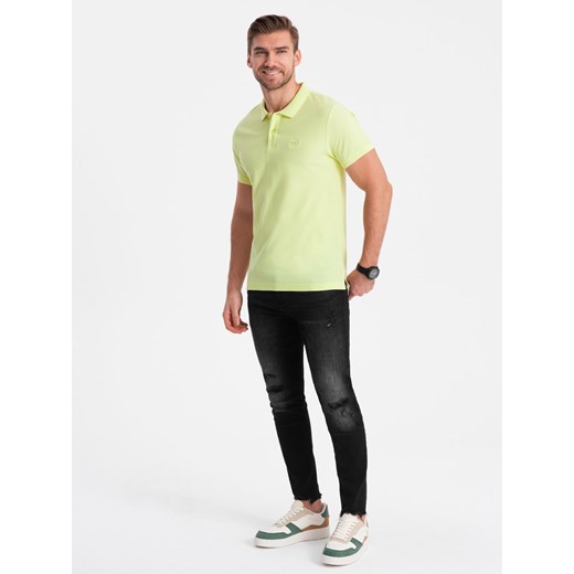 Koszulka męska polo z dzianiny pique - limonkowy V15 S1374 ze sklepu ombre w kategorii T-shirty męskie - zdjęcie 176299768