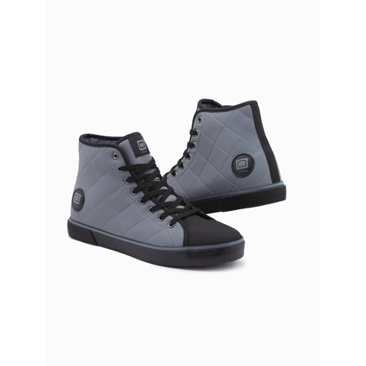 Buty męskie trampki za kostkę z ozdobnymi pikowaniami - szaro-czarne OM-FOTH-22FW-003 ze sklepu ombre w kategorii Trampki męskie - zdjęcie 176299928