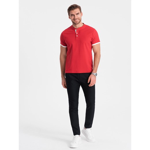Koszulka męska polo bez kołnierzyka - czerwona V2 OM-TSCT-0156 ze sklepu ombre w kategorii T-shirty męskie - zdjęcie 176300968