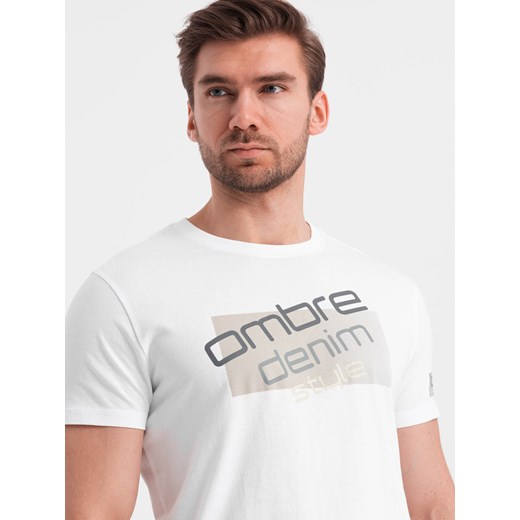 T-shirt męski bawełniany z logotypem - biały V1 OM-TSPT-0139 XL wyprzedaż ombre