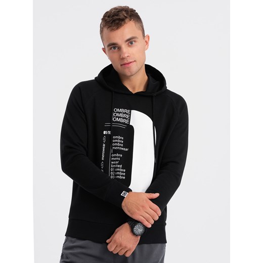 Bluza męska HOODIE z nadrukiem - czarna V3 OM-SSPS-0152 ze sklepu ombre w kategorii Bluzy męskie - zdjęcie 176301147