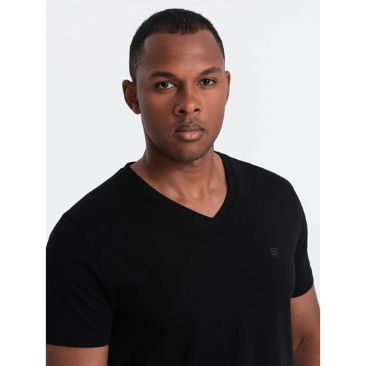 Męski T-shirt V-NECK z elastanem - czarny V3 OM-TSCT-0106 ze sklepu ombre w kategorii T-shirty męskie - zdjęcie 176301148