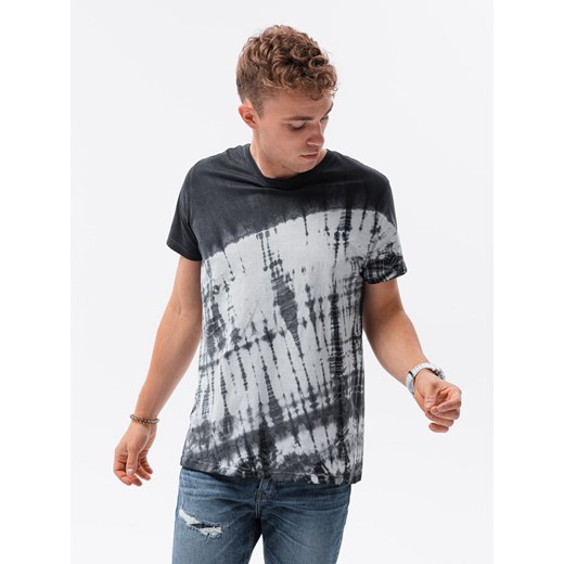 T-shirt męski bawełniany TIE DYE - grafitowy V1 S1617 ze sklepu ombre w kategorii T-shirty męskie - zdjęcie 176301209