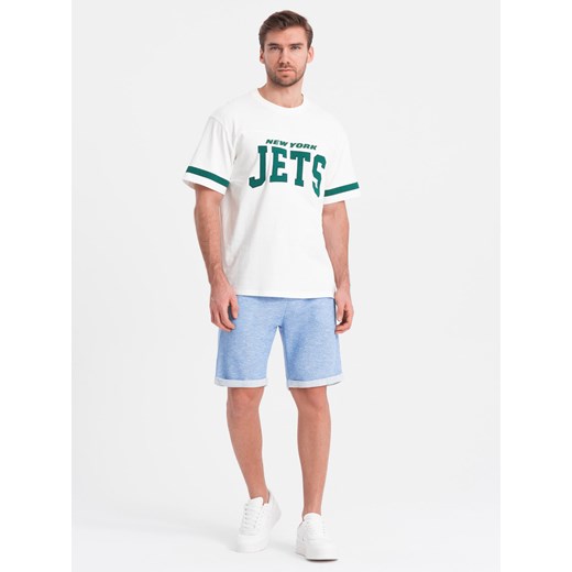 Spodenki męskie z tkaniny melanżowej LOOSE FIT - jasnoniebieskie V1 OM-SRSK-0116 ze sklepu ombre w kategorii Spodenki męskie - zdjęcie 176301245