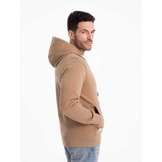 Bluza męska dresowa BASIC rozpinana z kapturem - brązowa V2 OM-SSBZ-0178 XXL ombre