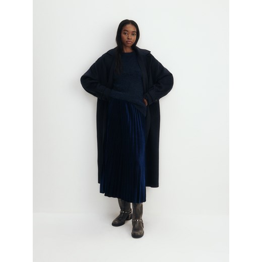 Reserved - Plisowana spódnica z weluru - granatowy Reserved XL Reserved